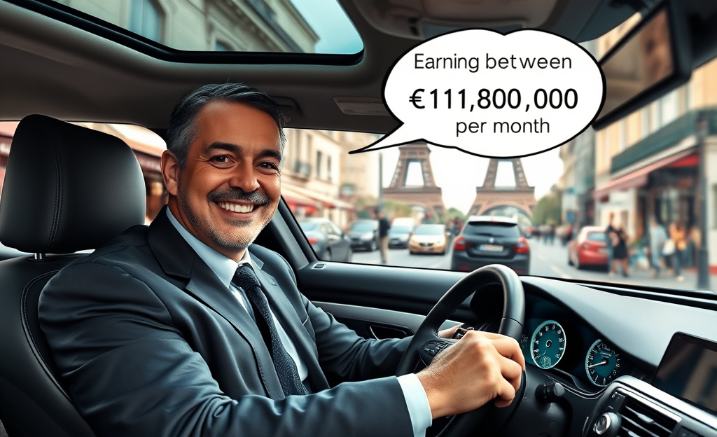 Chauffeur en voiture analysant ses gains mensuels