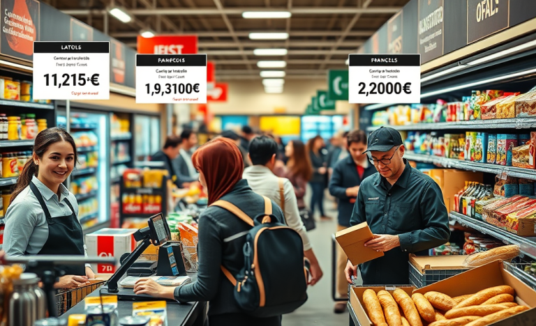 Graphique illustrant la variation des salaires par fonction dans les supermarchés.
