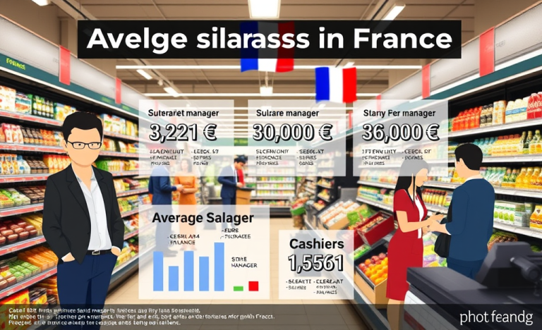 Image illustrant différents postes dans un supermarché, mettant en avant les rôles de direction et les caissiers