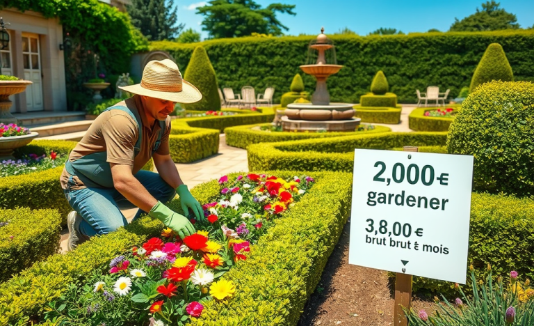 Un jardinier professionnel travaillant dans un espace vert, représentant le métier et le salaire des paysagistes et jardiniers.