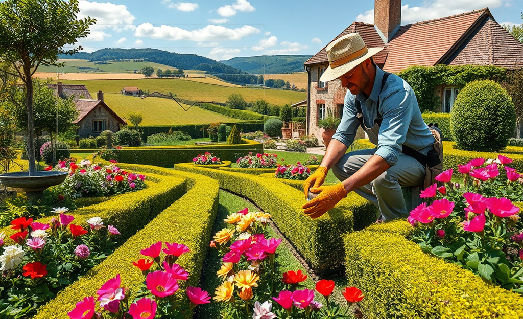 Image of a landscaper working on a garden design project
