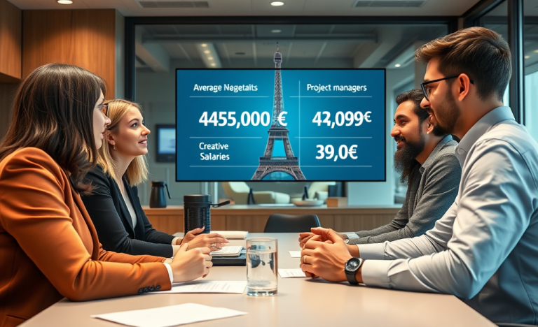 Graphique comparant les salaires moyens dans les domaines de la création, gestion de projet et entretien