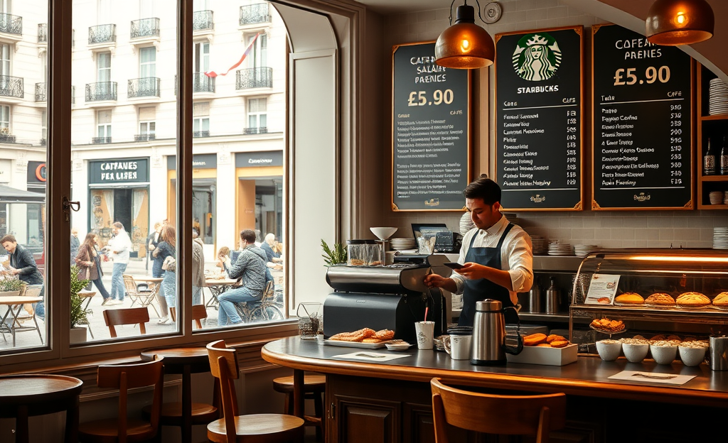 Image d'un barista servant un café dans une entreprise de restauration.