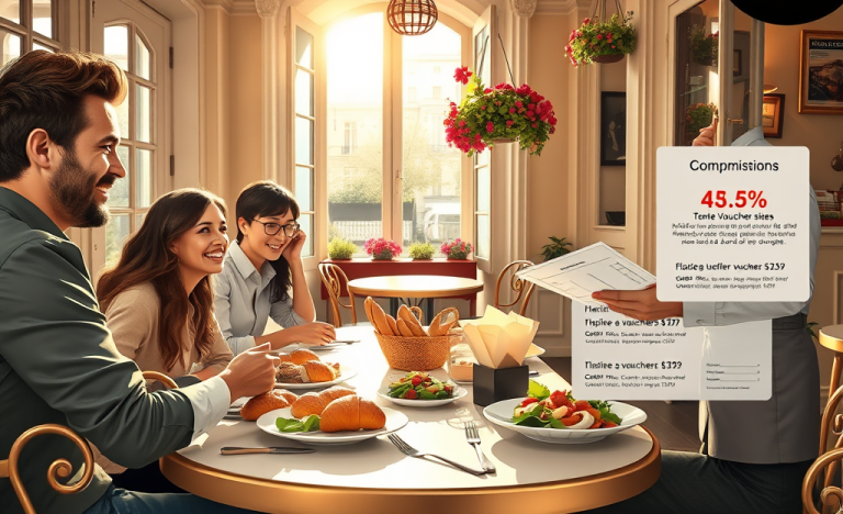 Image montrant des employés profitant de leurs tickets restaurant lors d'un déjeuner en entreprise.