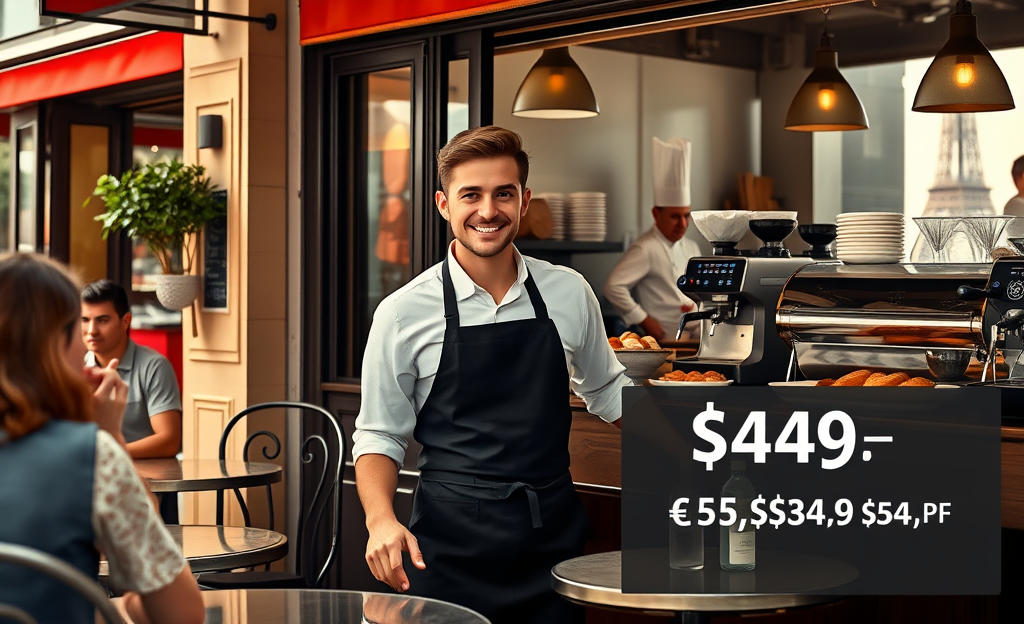Illustration des salaires des garçons, baristas et cuisiniers en France