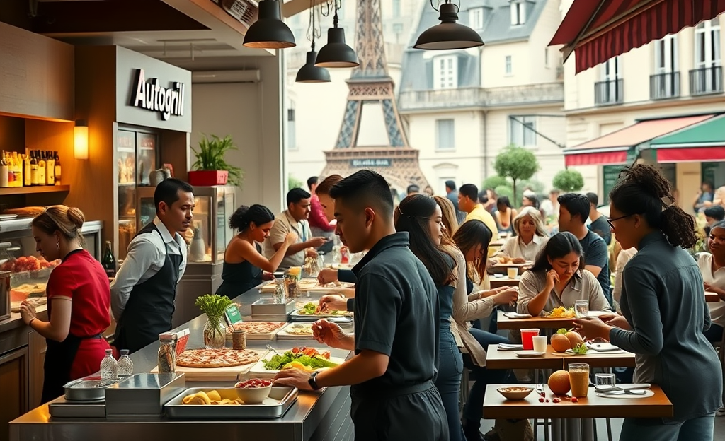 Image d'employés travaillant dans un réseau de restauration comme Autogrill ou Eataly