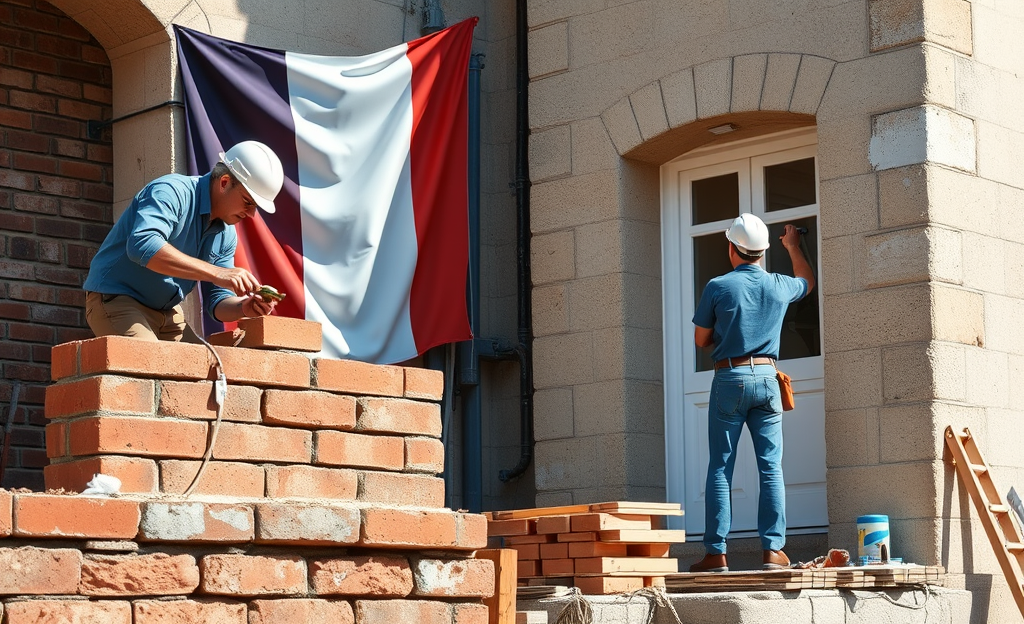 Maçon et peintre travaillant sur un chantier de construction