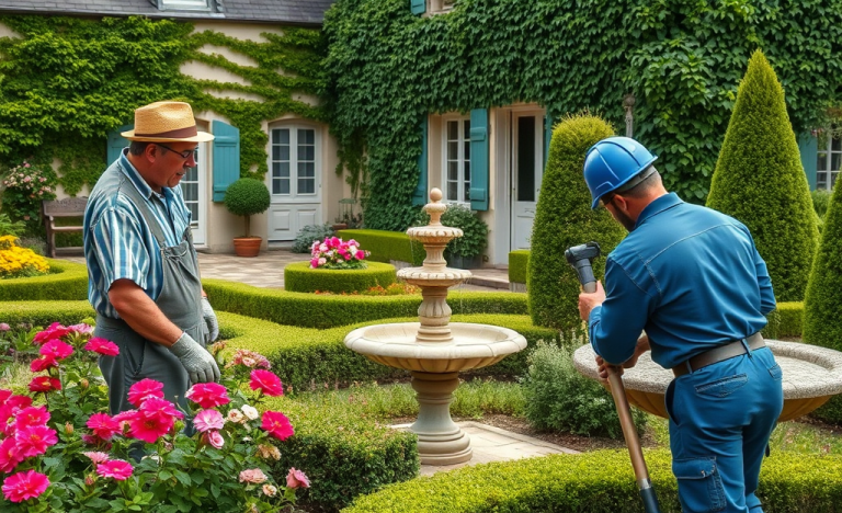 Image montrant des jardiniers et agents de maintenance au travail dans des entreprises renommées.