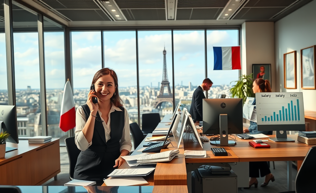 Un réceptionniste en pleine tâche au bureau, illustrant le thème de la rémunération dans le secteur administratif