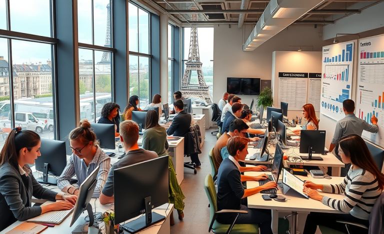 Illustration d'un professionnel en service à la clientèle discutant avec un client, représentant la stabilité et les avantages du secteur.