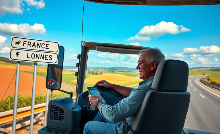 Image d'un chauffeur routier conduisant un camion sur une route en France, illustrant les opportunités d'emploi en 2025.