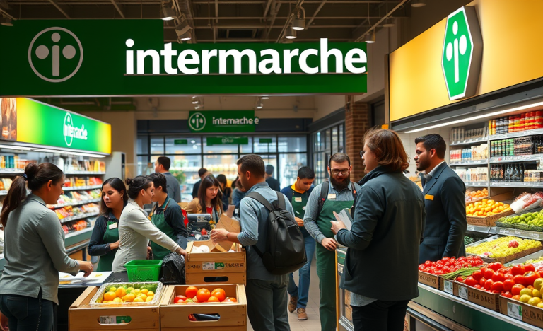 Image des employés d'Intermarché travaillant ensemble dans un environnement dynamique.