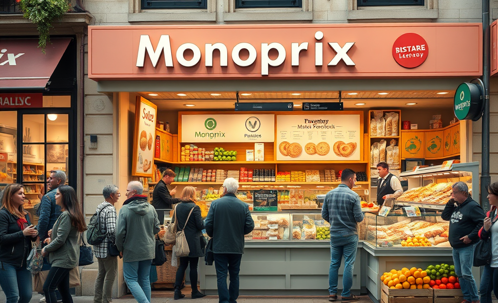 Illustration des opportunités d'emploi chez Monoprix dans les magasins urbains et boulangeries internes