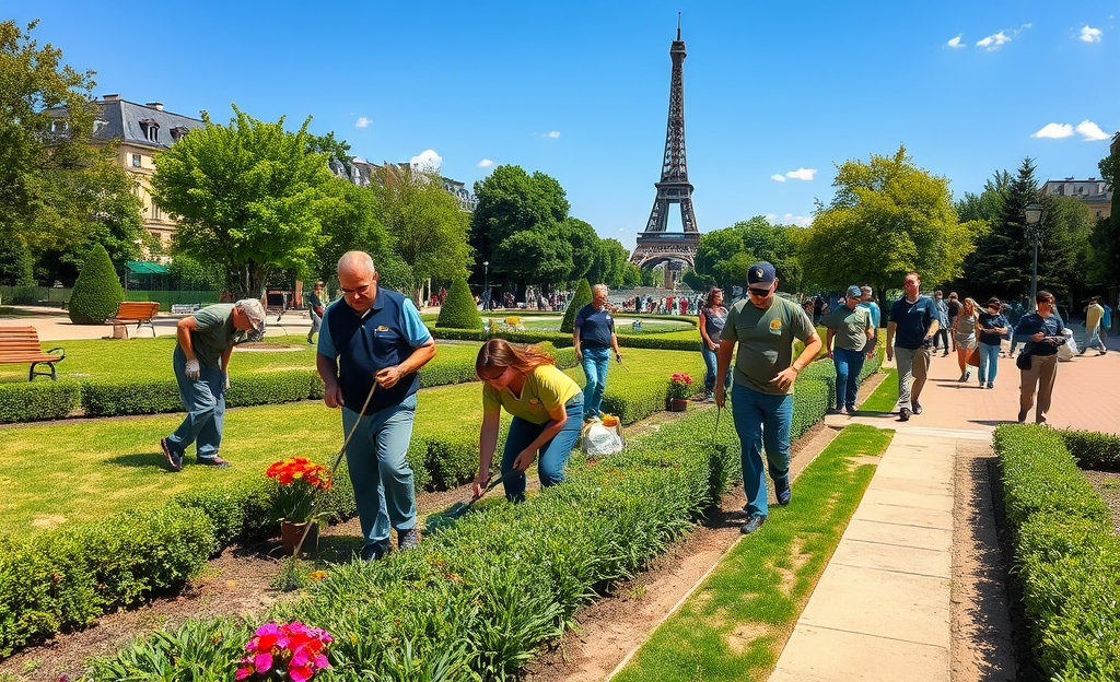 Image représentant des employés d'Atalian travaillant dans des espaces verts publics