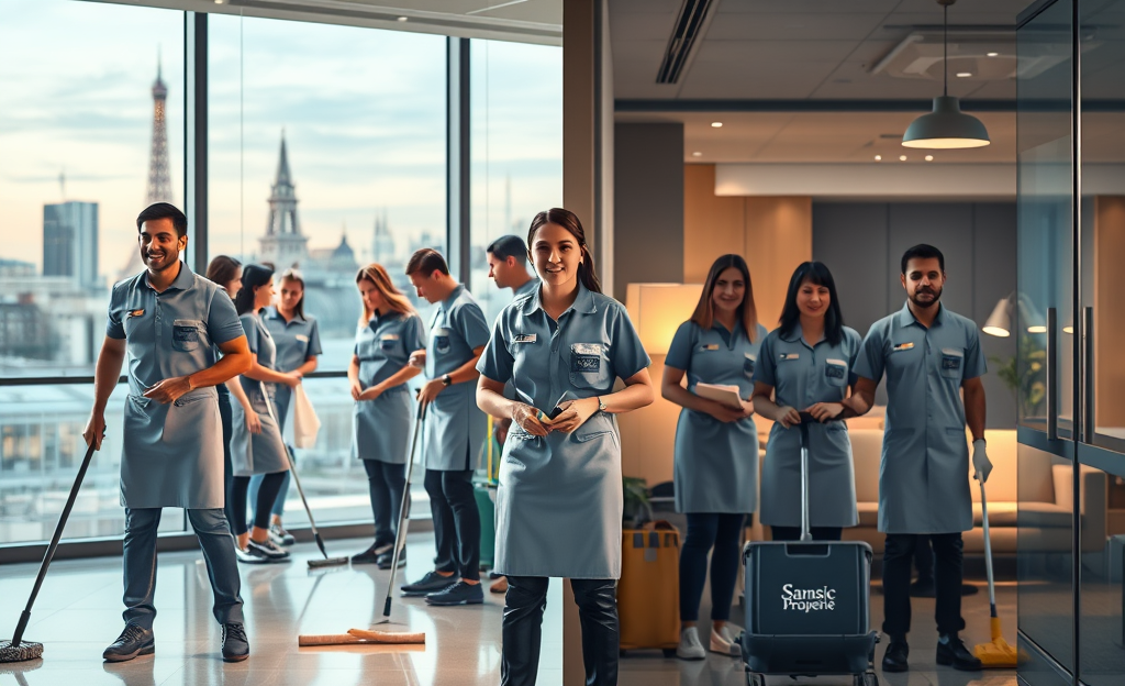 Image illustrating job opportunities at Samsic Propreté for day and night shifts.