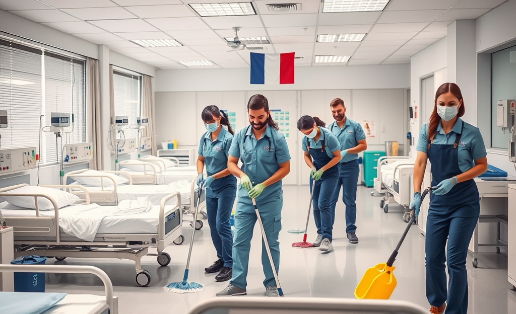 Agents de nettoyage hospitalier travaillant avec GSF France