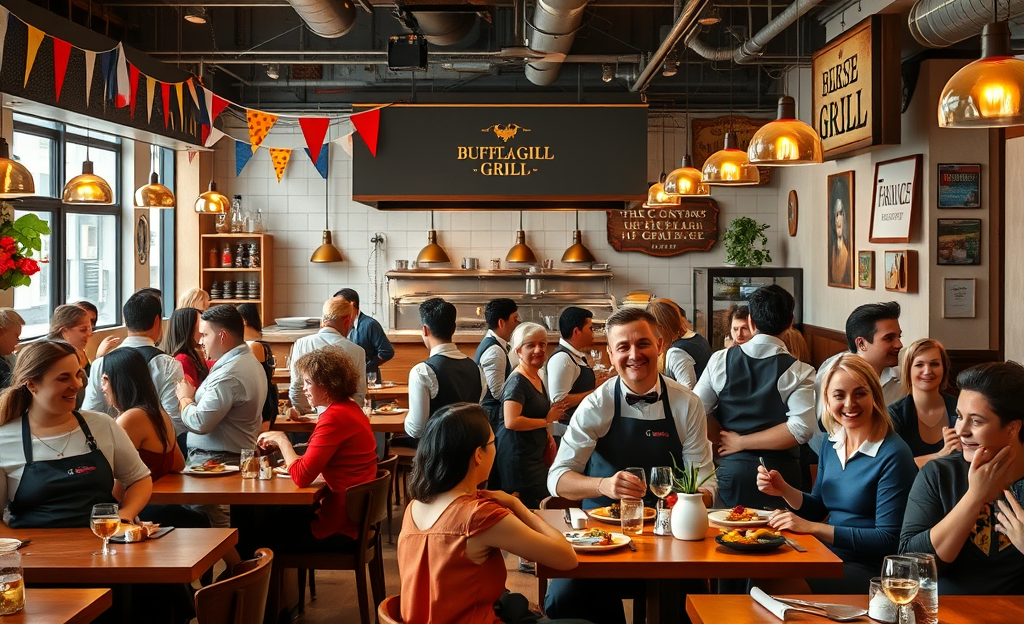 Image montrant des employés de Buffalo Grill travaillant ensemble dans un environnement convivial, illustrant les opportunités d'emploi.