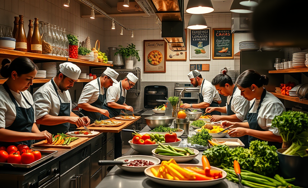 Un cuisinier préparant un plat dans une cuisine de restaurant Courtepaille.