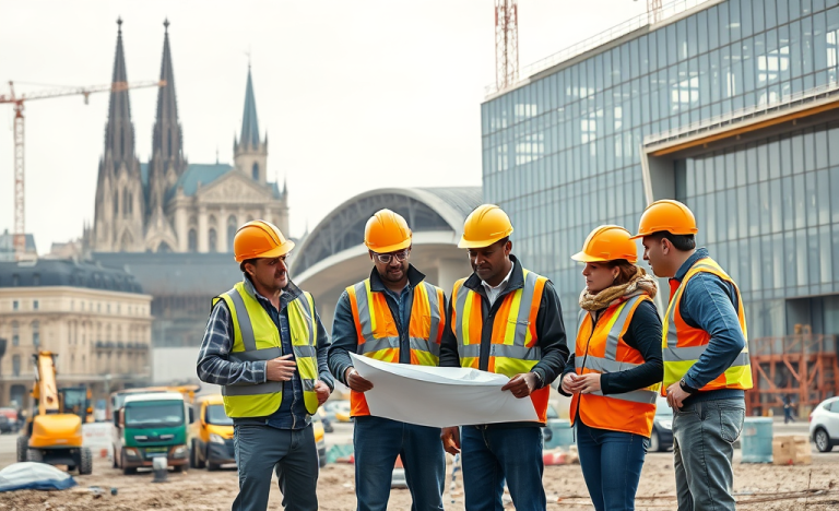 Des ingénieurs travaillant sur un grand chantier chez Vinci Construction