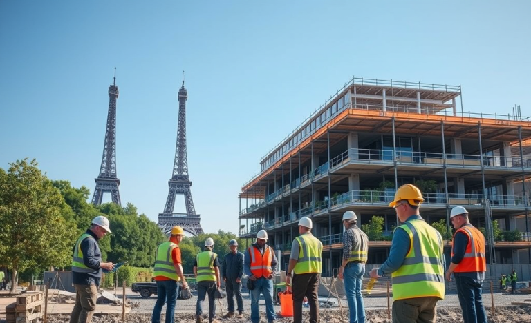 Image montrant une construction moderne réalisée par Léon Grosse, illustrant des pratiques durables et innovantes dans le secteur de la construction.