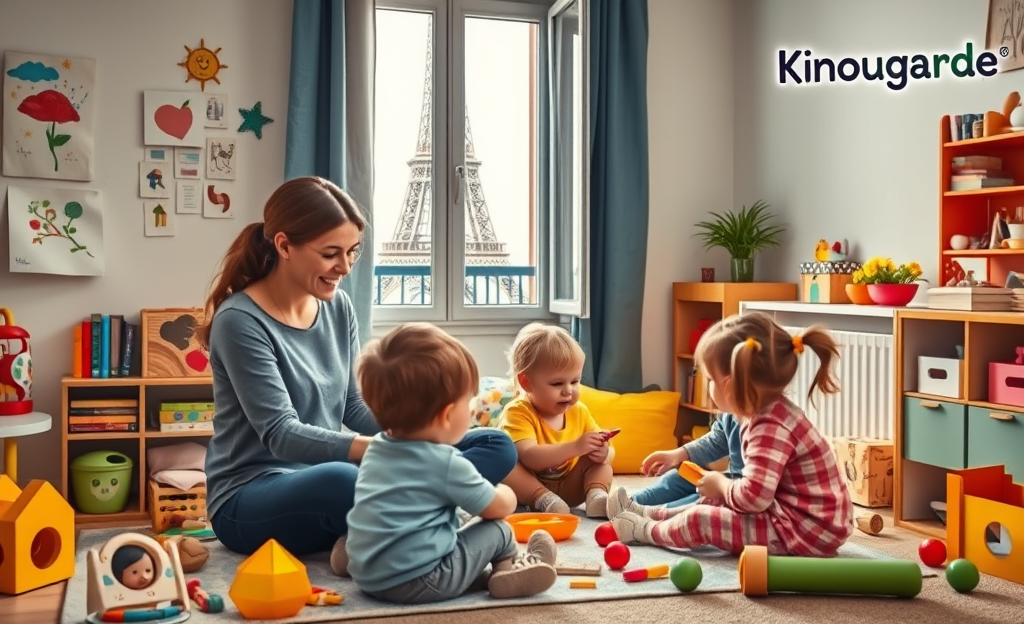 Image d'une nounou jouant avec des enfants dans un cadre familial