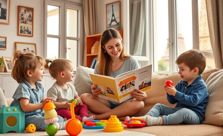 Des professionnels de la garde d'enfants de Ouihelp prenant soin des enfants dans un environnement familial.
