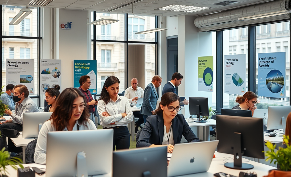 Bureau administratif d'EDF avec employés travaillant