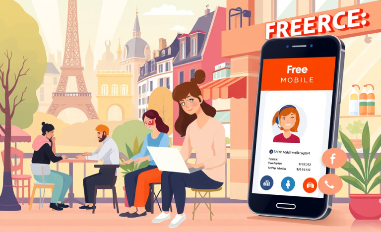 Client utilisant le service d'assistance de Free Mobile depuis son téléphone.