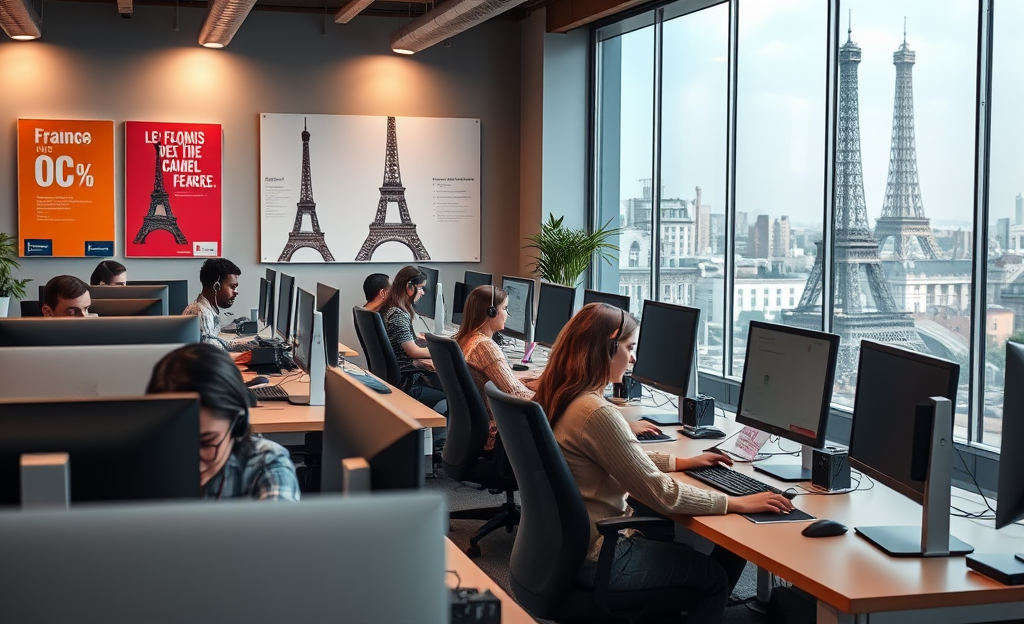 Image montrant des agents de centres d'appels travaillant ensemble.